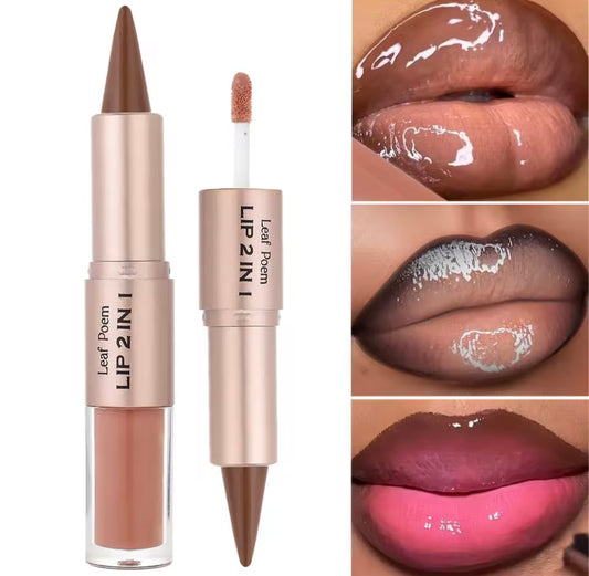 Black Brown Tapered Lip Liner Contour Pencil Double Head Mirror Plumping Lip Glaze Crystal Lip Gloss Sexy Red Lips Tint Makeup