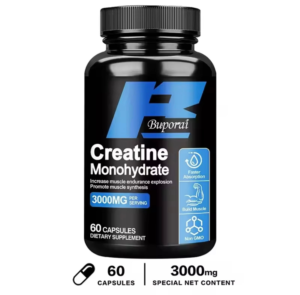 Creatine Monohydrate - Enhance Muscle Strength, Promote Muscle Growth, Improve Athletic Performance, Vegetarian, Gluten-free