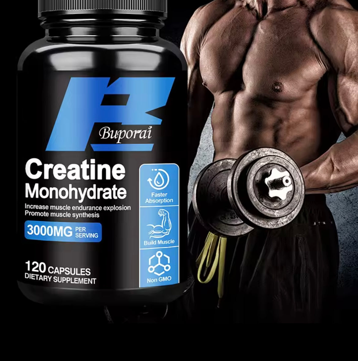 Creatine Monohydrate - Enhance Muscle Strength, Promote Muscle Growth, Improve Athletic Performance, Vegetarian, Gluten-free