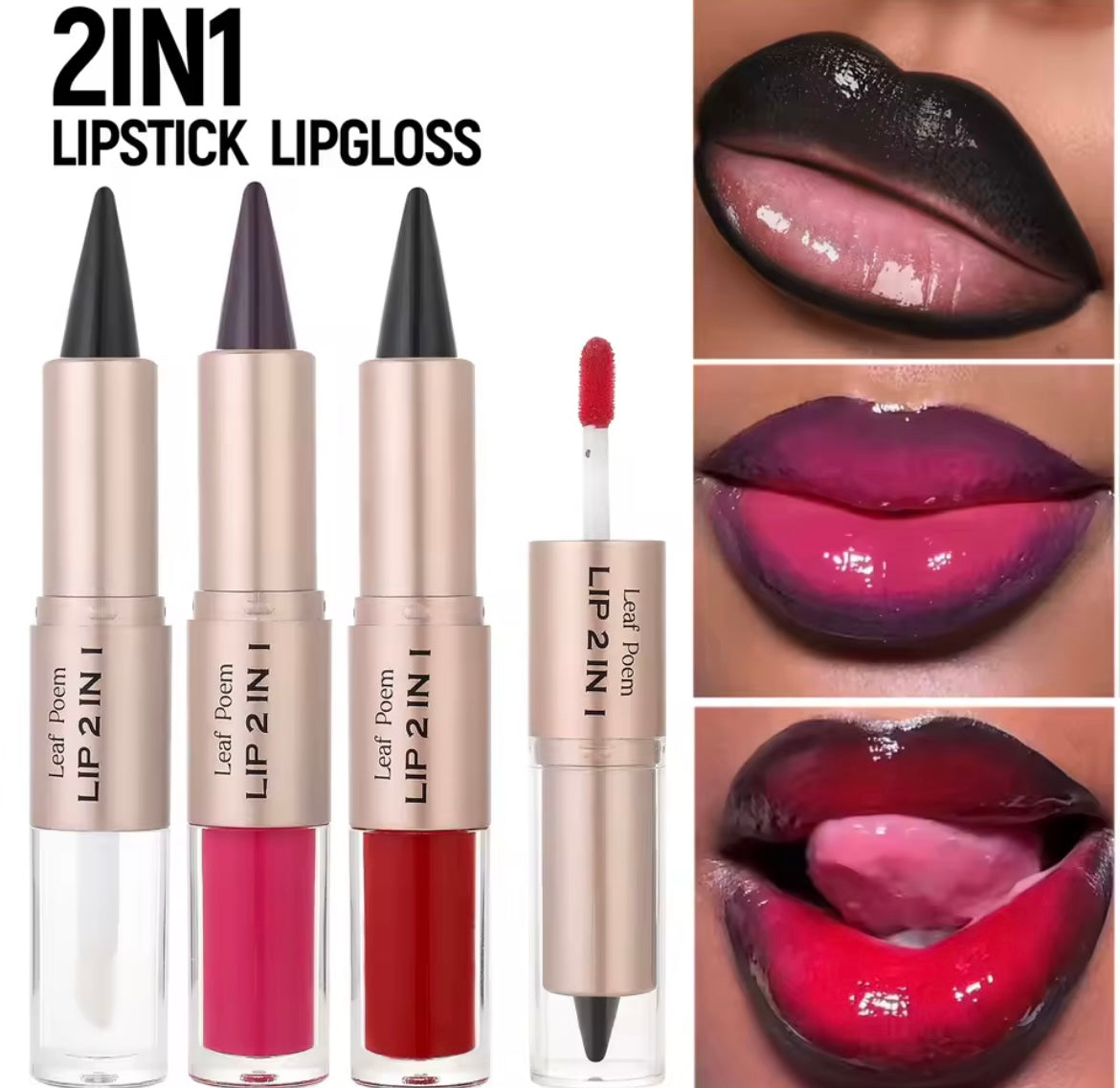 Black Brown Tapered Lip Liner Contour Pencil Double Head Mirror Plumping Lip Glaze Crystal Lip Gloss Sexy Red Lips Tint Makeup