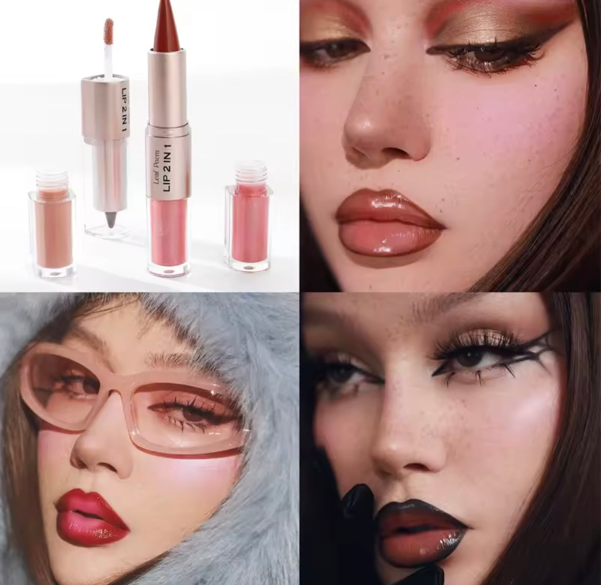 Black Brown Tapered Lip Liner Contour Pencil Double Head Mirror Plumping Lip Glaze Crystal Lip Gloss Sexy Red Lips Tint Makeup