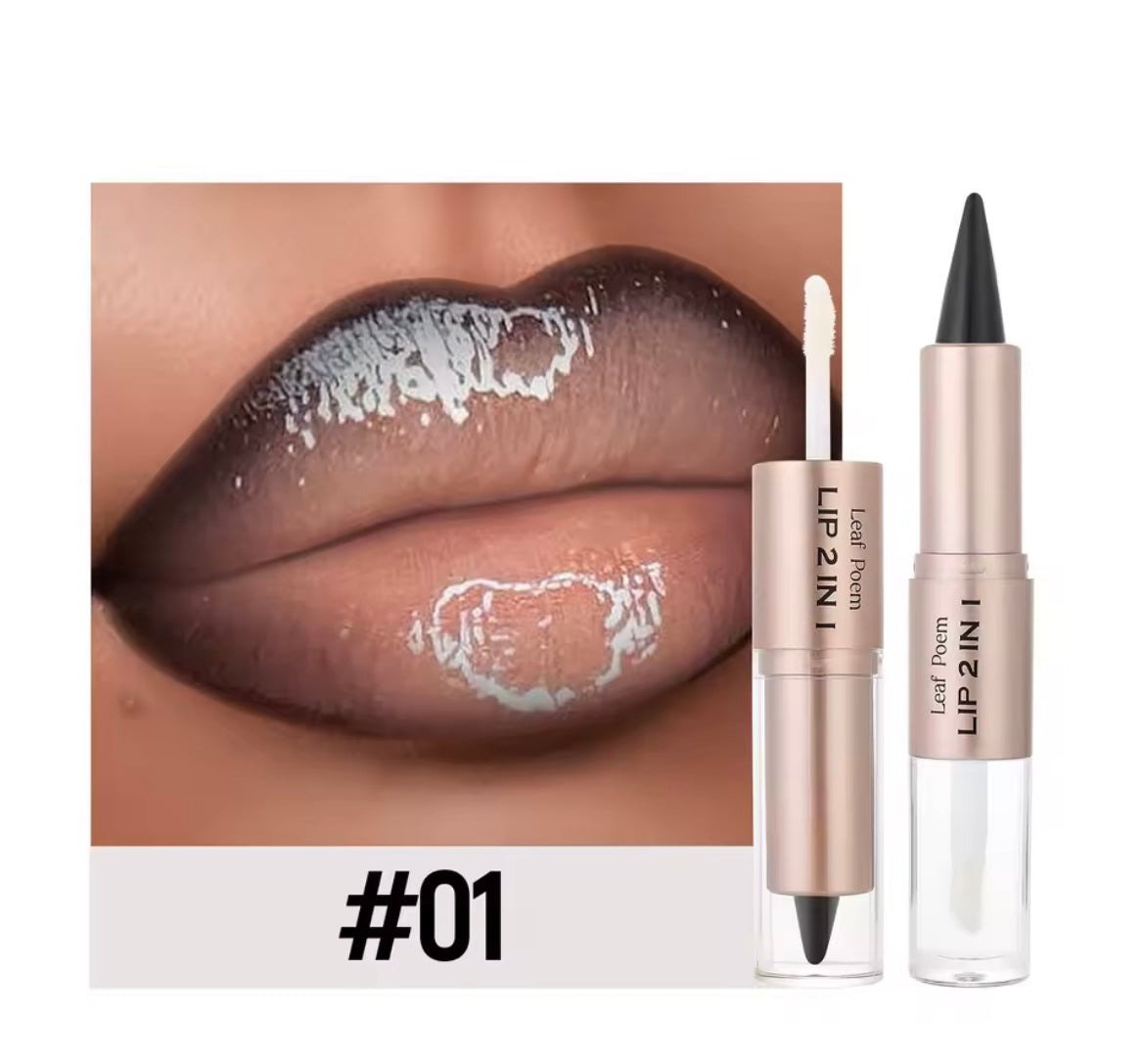 Black Brown Tapered Lip Liner Contour Pencil Double Head Mirror Plumping Lip Glaze Crystal Lip Gloss Sexy Red Lips Tint Makeup