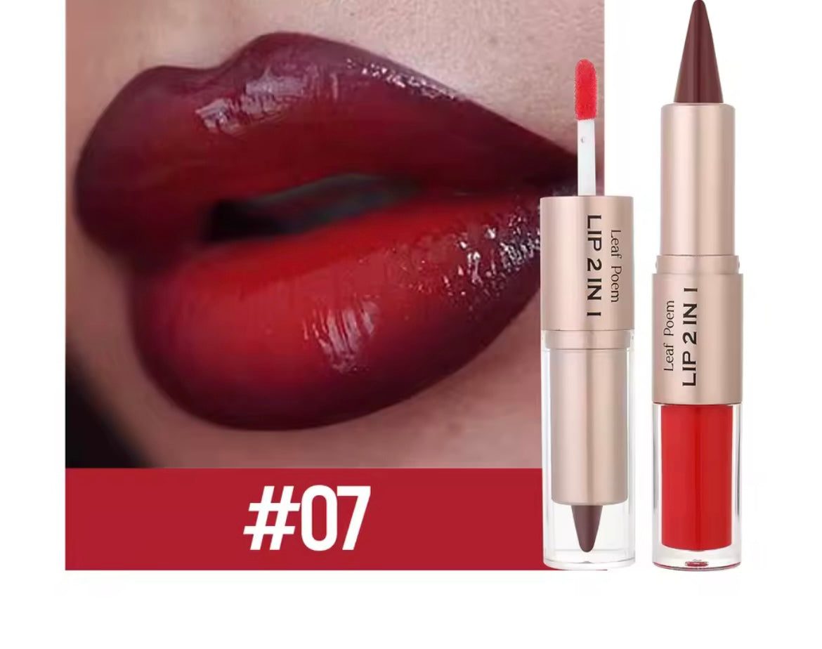 Black Brown Tapered Lip Liner Contour Pencil Double Head Mirror Plumping Lip Glaze Crystal Lip Gloss Sexy Red Lips Tint Makeup